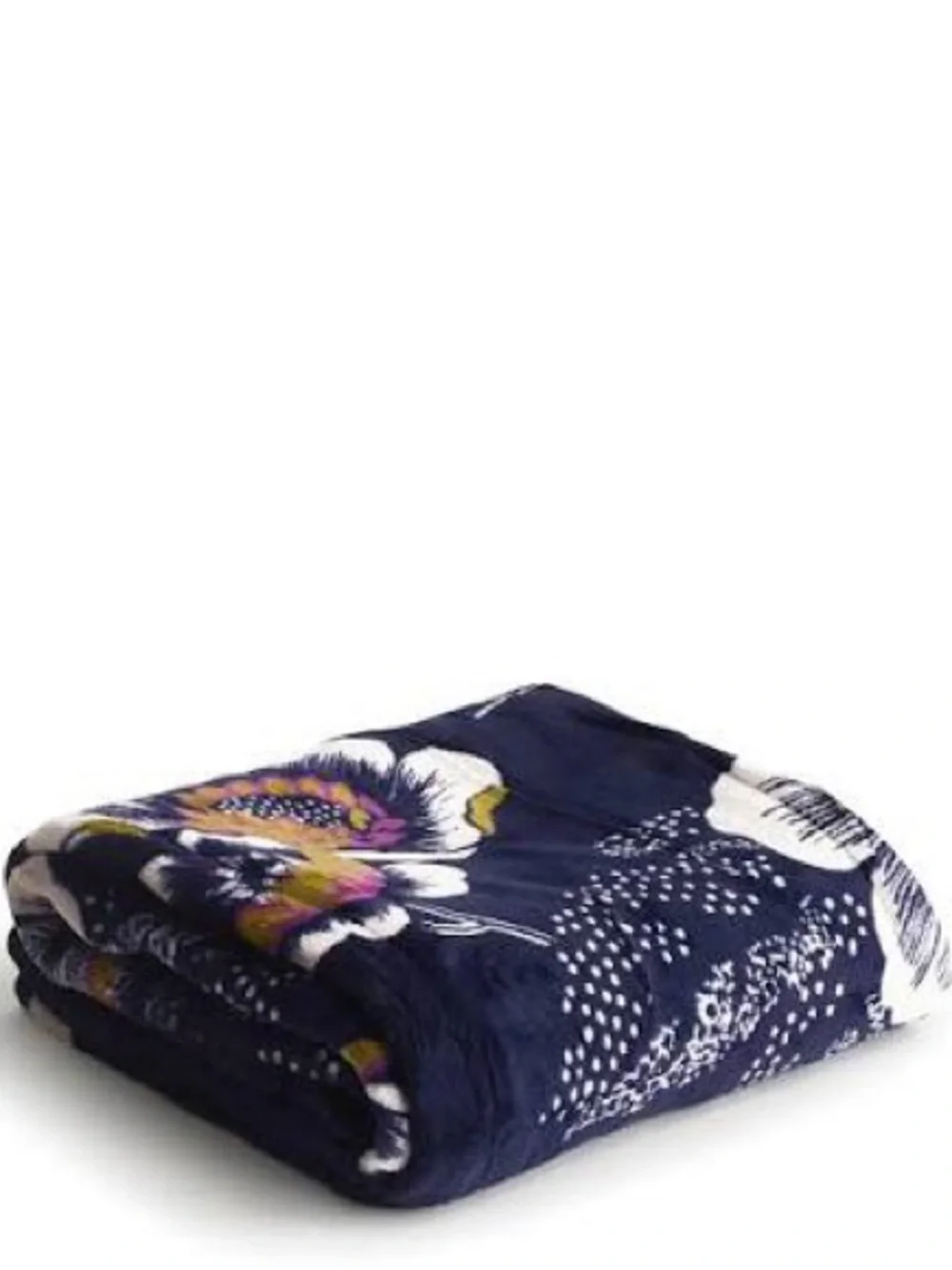Vera Bradley Navy Seurat Floral Velvet Throw Blanket with White & Purple Blooms